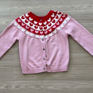 Mini Boden 7-8 years Red and White Knit Sweater with Pink Detail